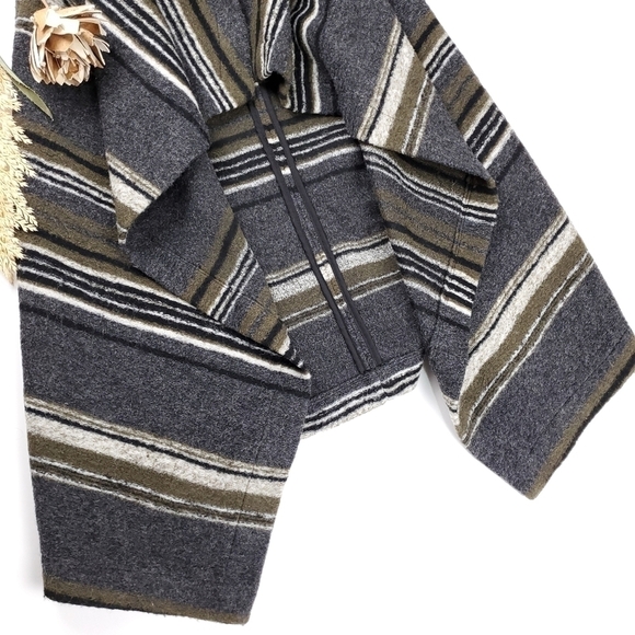 Cupcakes & Cashmere Wool Blend Grey Heather Stripe Waterfall Cardigan Wr… - Picture 3 of 13